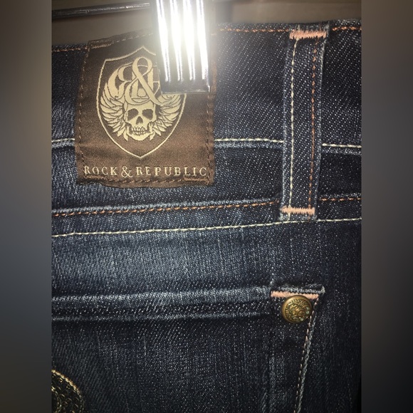 Rock & Republic Size 30 Dark Denim Blue Jeans with Rhinestones. - Picture 7 of 14